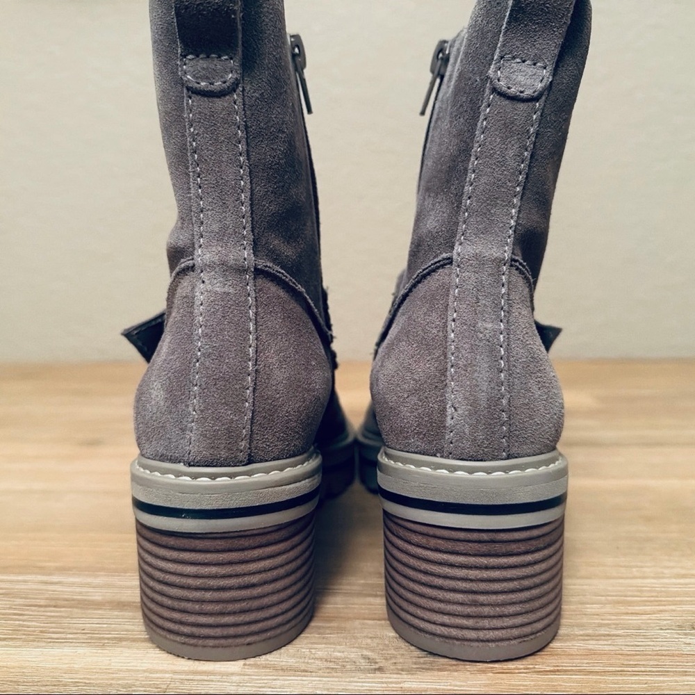 Bernardo Sonja Suede Buckle Boots Gray Size 6.5 Zipper Chunky Lug Block Sole - Picture 9 of 12